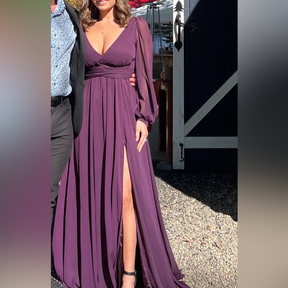Lulus Enchant My Love Dark Purple V-Neck Long Sleeve Maxi Dress